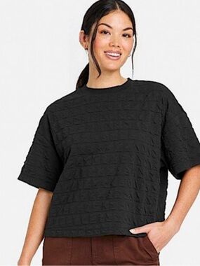 a new day Black Top Bubble texture Cropped Tee Shirt Casual Wear